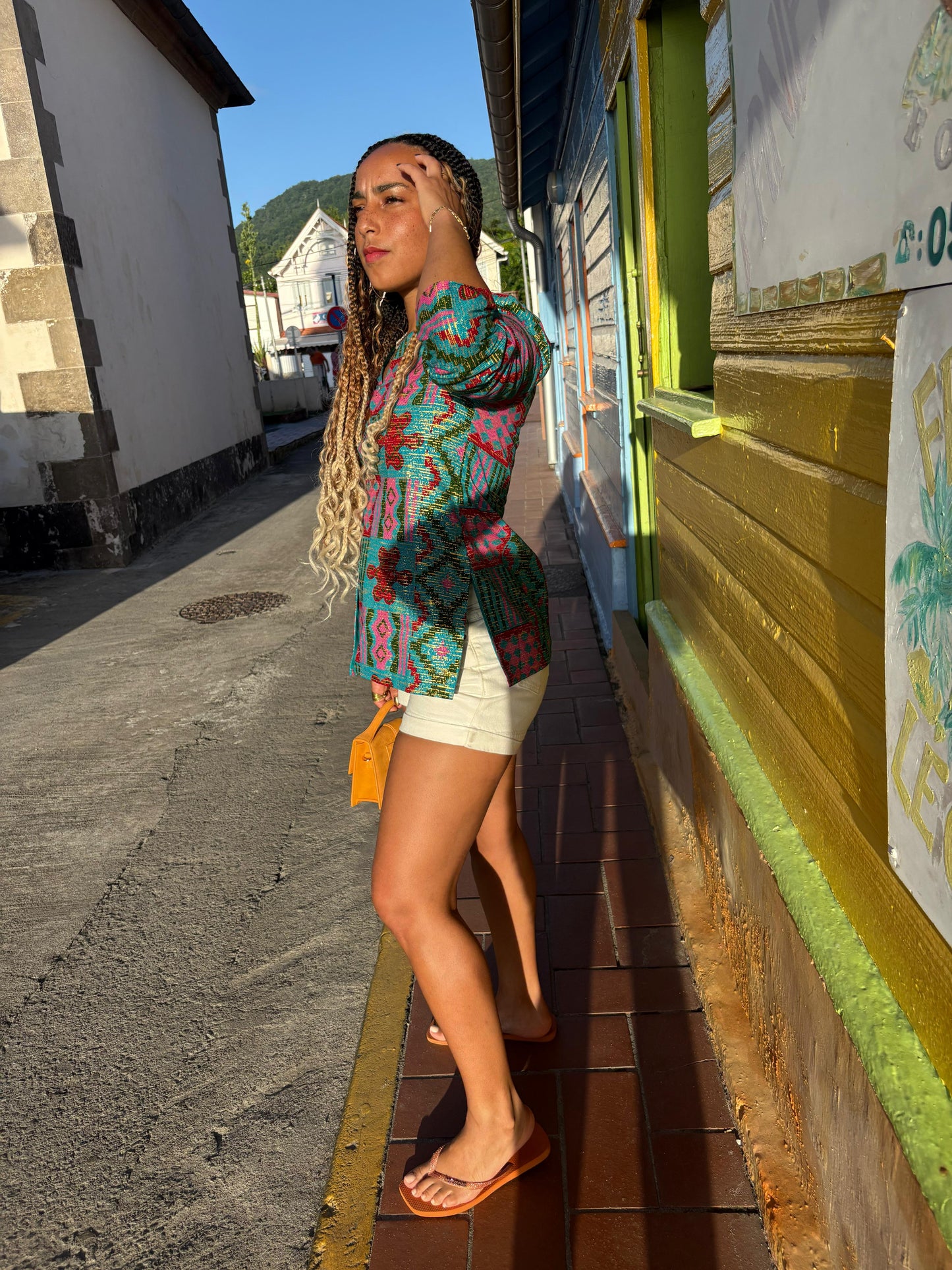 Chemisier Houston bleu ciel, rouge et rose - Original et Classy